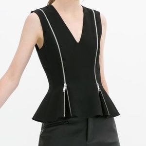 Zara Black Zipper Peplum Top